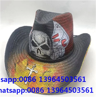 Dynion Western Cowboi Gwellt Gwehyddu Het
