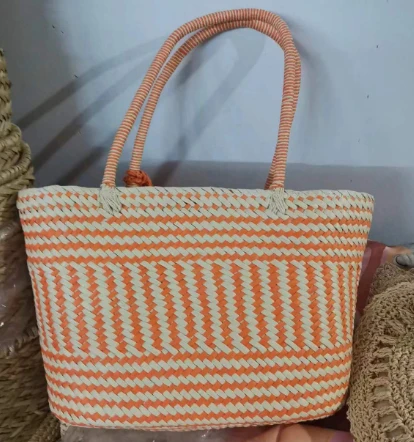 Bag Tote Mawr wedi'i Wehyddu ar gyfer Papur Oren a Llwydni