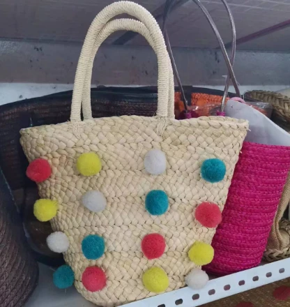 Bag gwellt wedi'u gwneud â llaw peli lliwgar