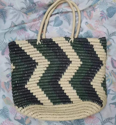 Bag Traeth Papur Naturiol Wedi'i Wehyddu â Llaw Chic