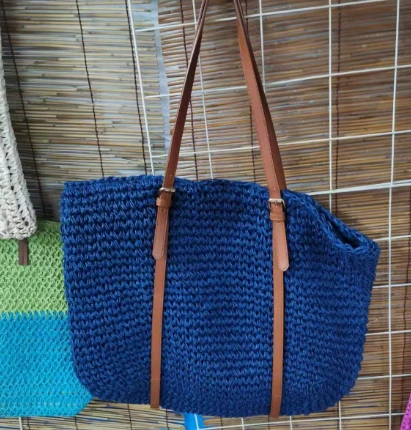 Bag Gwellt Merched Ffasiwn Glas