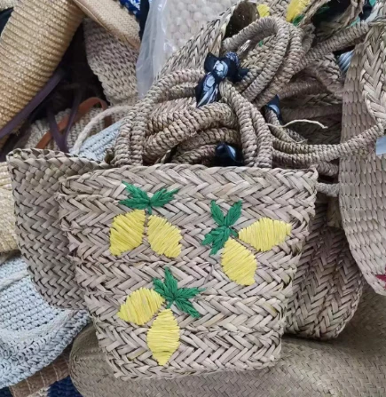 Bag llaw gwellt brodwaith bach