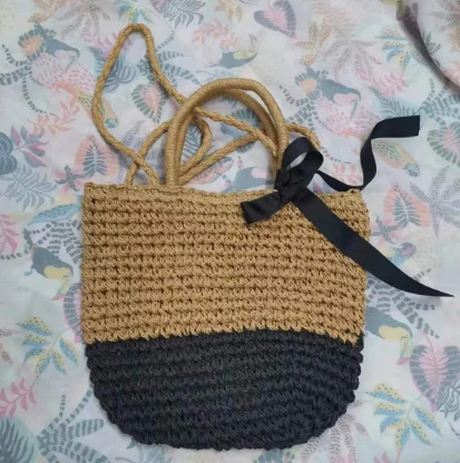 Bag Gwehyddu Papur Hir Brown a Du