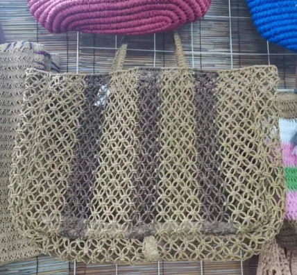 Bag Tote Merched Big Hollow Brown wedi'i Wehyddu â Llaw