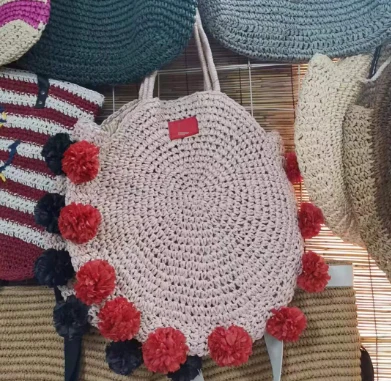 Bag gwellt siâp crwn gyda pheli