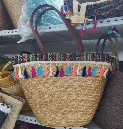 Tassels lliwgar Merched gwenith Bag gwellt