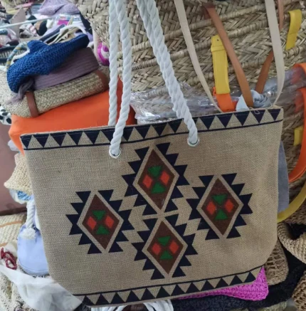 Bag Tote Lliain Gyda Phatrwm Argraffu