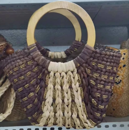 Bag Menywod Gwellt Gwehyddu Lliw Tywyll