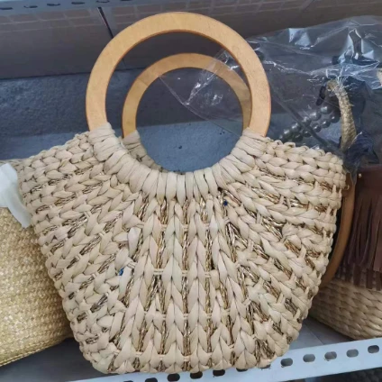 Dolenni pren bag gwellt wedi'i wehyddu musk corn