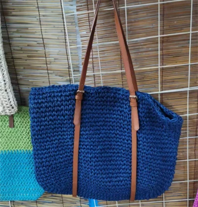 Bag Gwellt Merched Ffasiwn Glas