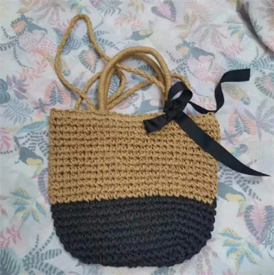 Bag Gwehyddu Papur Hir Brown a Du