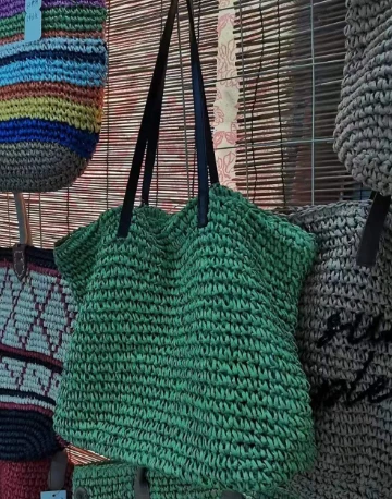 Bag Gwellt Haf Papur Gwyrdd wedi'i Wehyddu â Llaw