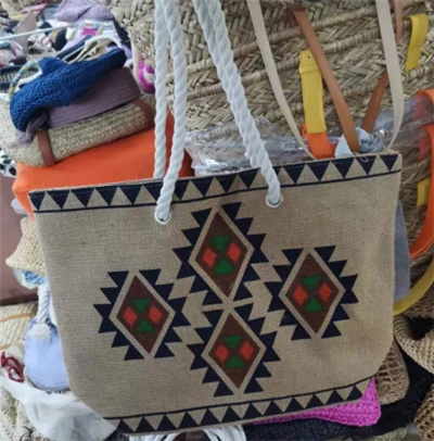 Bag Tote Lliain Gyda Phatrwm Argraffu
