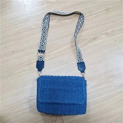 Bag Gwellt Blue Crossbody Gyda Thâp