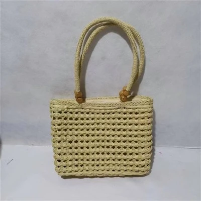 Bag Merched Beige Gwellt Hollow wedi'i wneud â llaw
