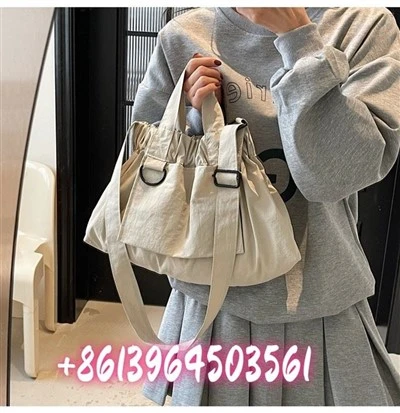 Bag ysgwydd ffabrig neilon beige