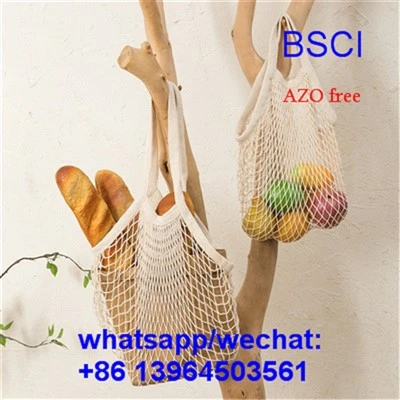 Bag Llysiau Tote Siopa Llinynnol Cotwm Organig