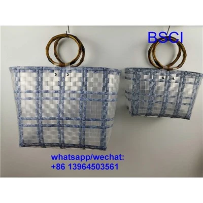 Bag Basged Plastig wedi'i Wehyddu