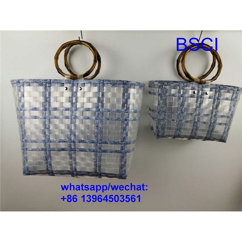 Bag Basged Plastig wedi'i Wehyddu